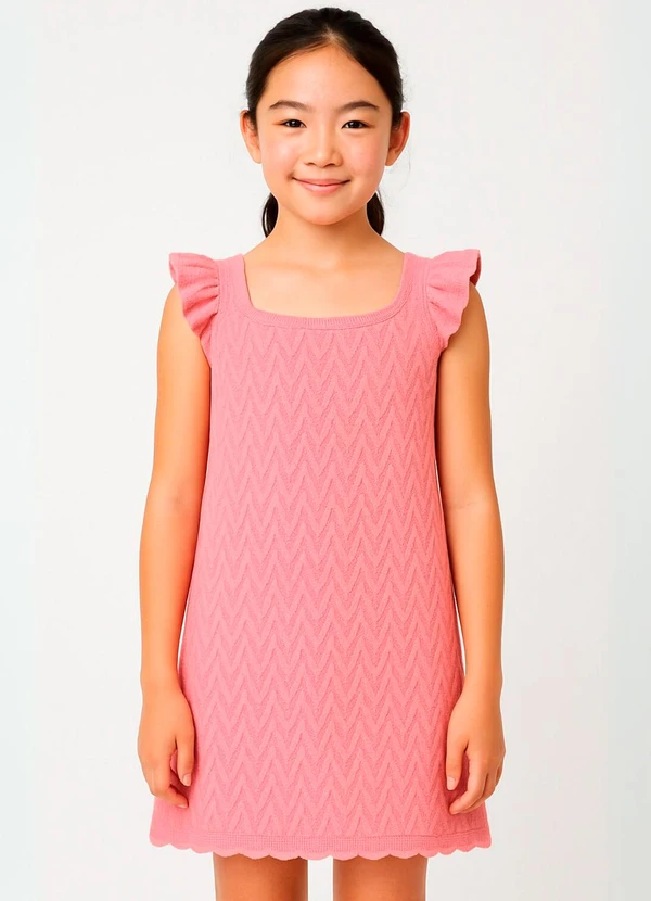 Anadoda - Vestido Infantil em Tricot Rosa