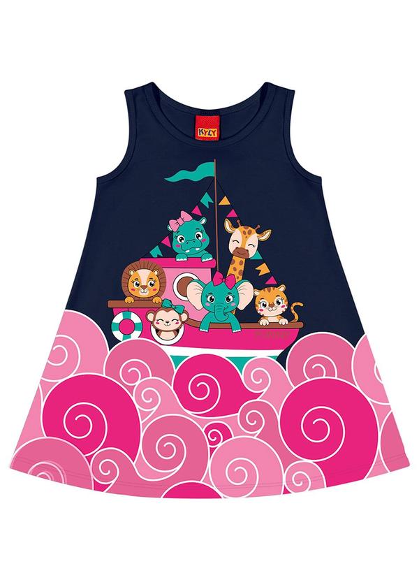 Kyly - Vestido Infantil Menina Bichinhos Azul Marinho