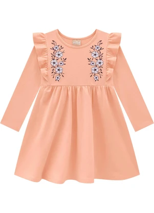 Milon - Vestido Infantil Menina Bordado Laranja - MILON