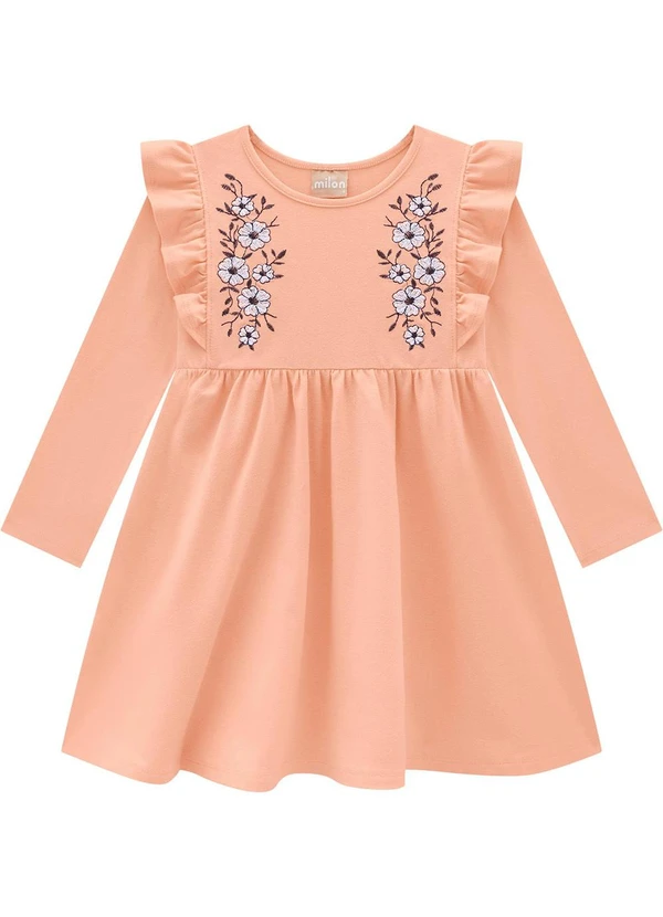 Milon - Vestido Infantil Menina Bordado Laranja