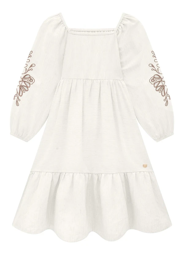 Milon - Vestido Infantil Menina Bordado Off White
