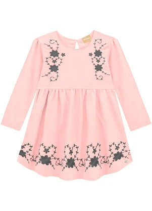 Milon - Vestido Infantil Menina Bordado Rosa - MILON
