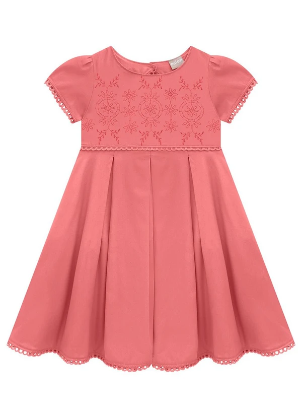 Milon - Vestido Infantil Menina Bordado Rosa 2