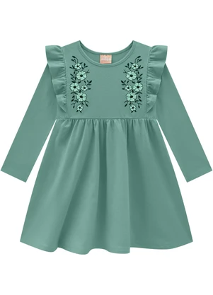 Milon - Vestido Infantil Menina Bordado Verde - MILON