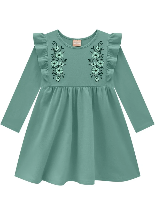 Milon - Vestido Infantil Menina Bordado Verde
