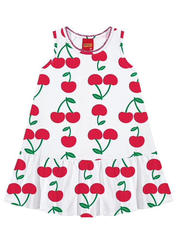 Kyly - Vestido Infantil Menina Cereja Branco