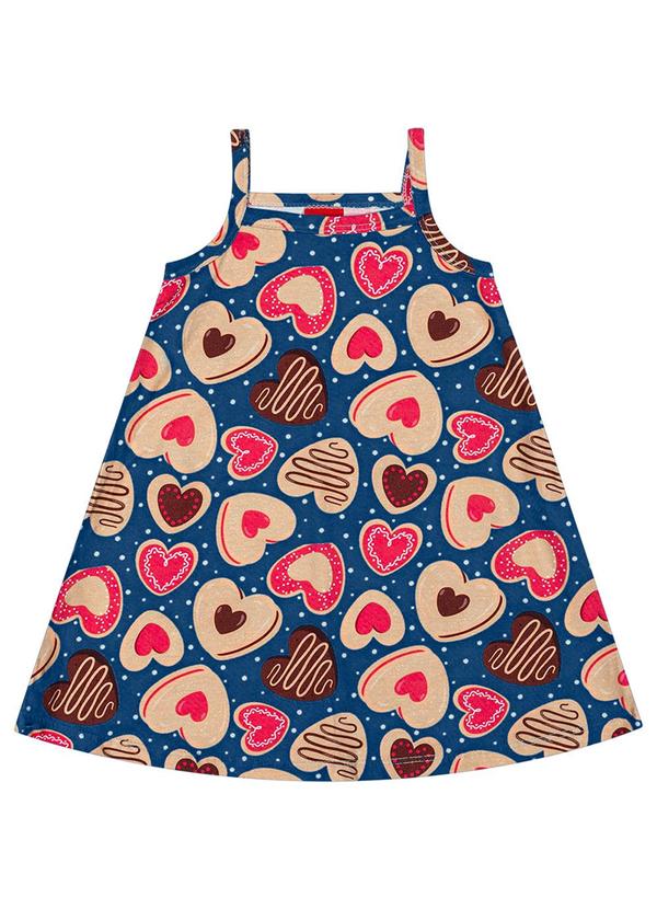 Kyly - Vestido Infantil Menina Corações Azul