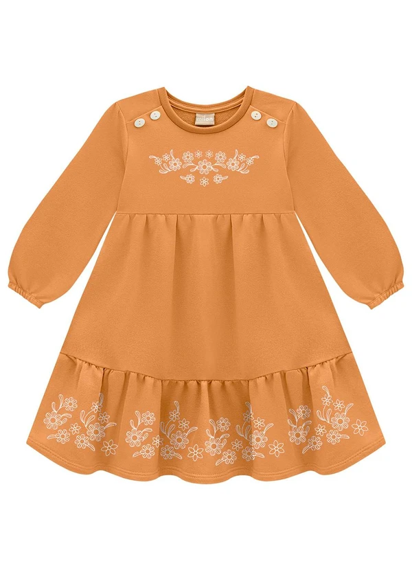 Milon - Vestido Infantil Menina Estampa Marrom