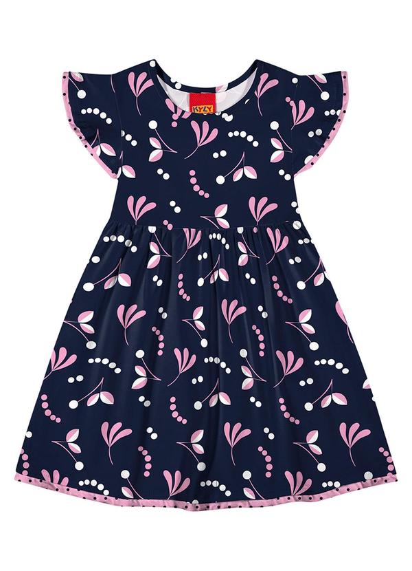Kyly - Vestido Infantil Menina Estampado Azul Marinho