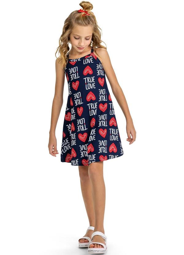 Kyly - Vestido Infantil Menina Estampado Azul Marinho
