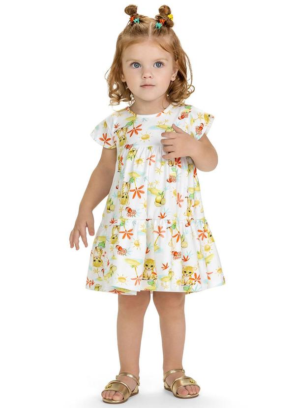 Kyly - Vestido Infantil Menina Estampado Branco