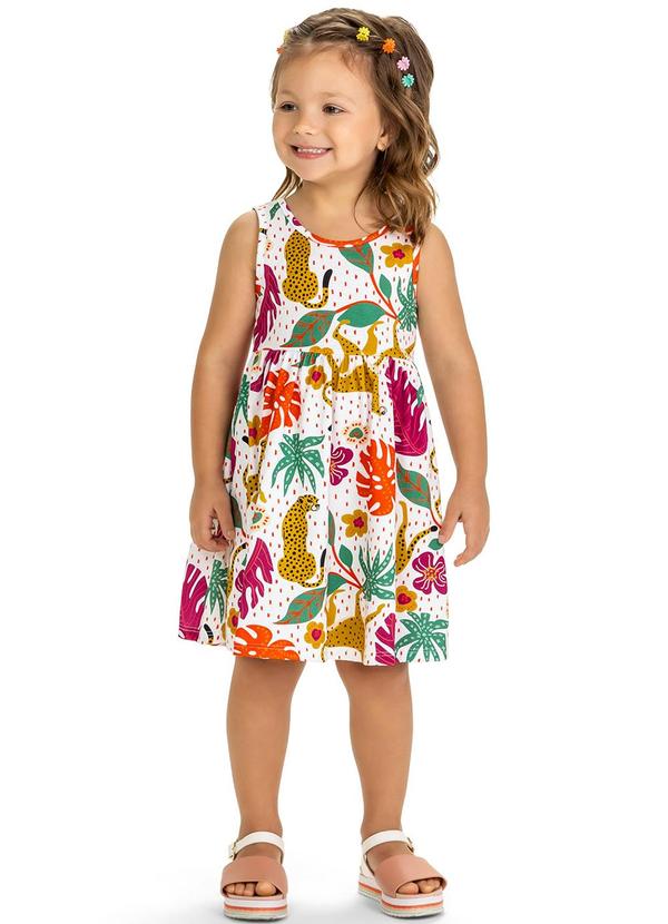 Kyly - Vestido Infantil Menina Estampado Branco