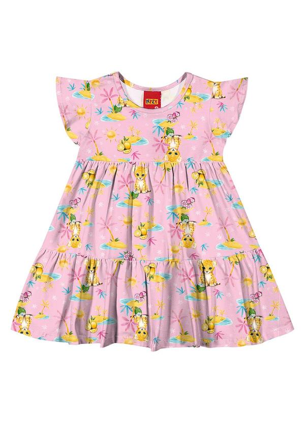 Kyly - Vestido Infantil Menina Estampado Rosa