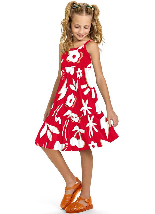 Kyly - Vestido Infantil Menina Estampado Vermelho