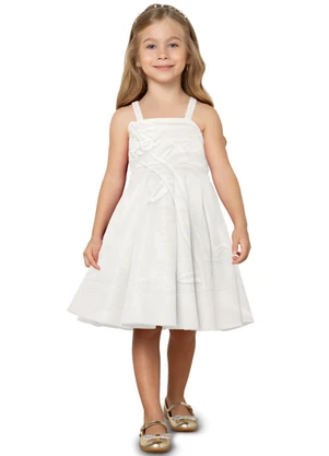 Milon Vestido Infantil Menina Flor Off White