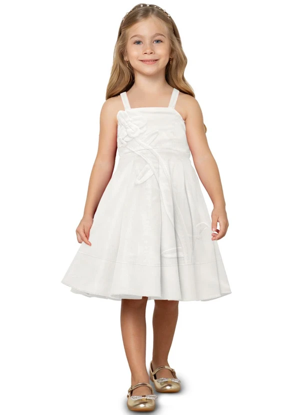 Milon - Vestido Infantil Menina Flor Off White