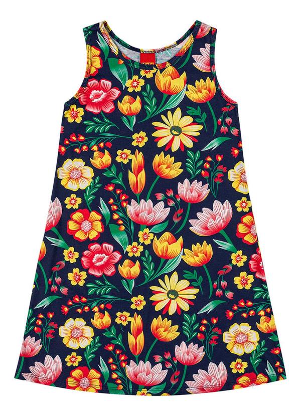 Kyly - Vestido Infantil Menina Flores Azul Marinho