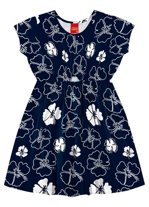 Kyly - Vestido Infantil Menina Flores Azul Marinho - KYLY