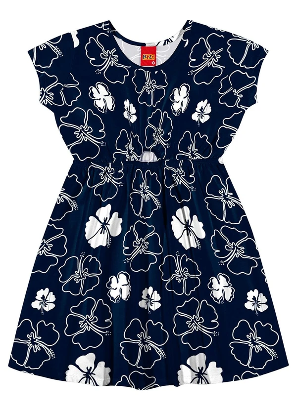 Kyly - Vestido Infantil Menina Flores Azul Marinho