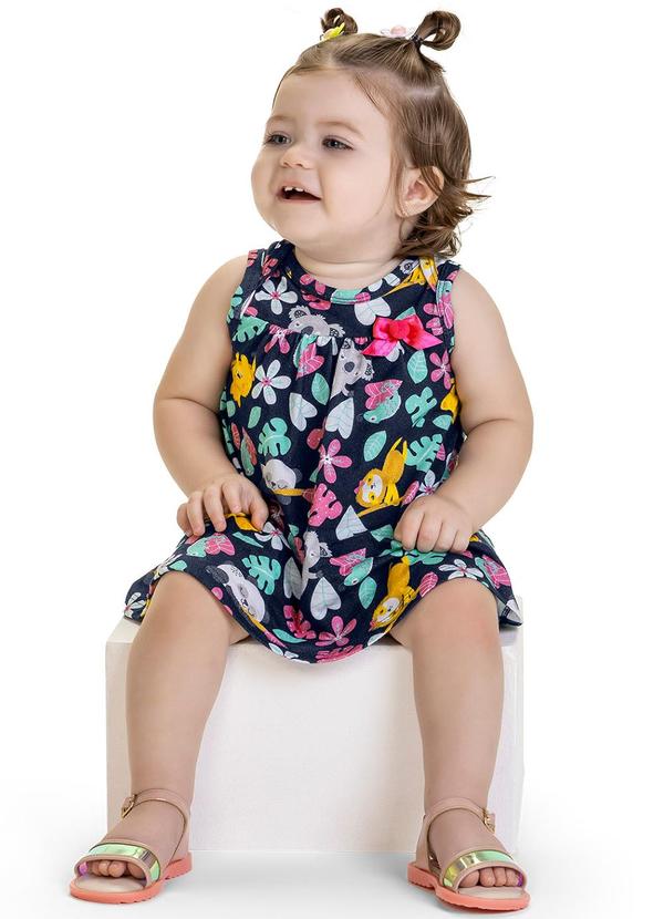 Kyly - Vestido Infantil Menina Flores Azul Marinho