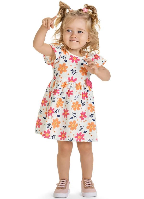 Kyly - Vestido Infantil Menina Flores Branco