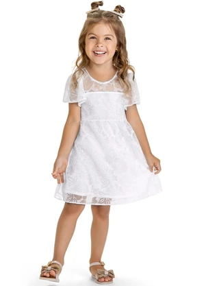 Kyly - Vestido Infantil Menina Flores Branco - KYLY