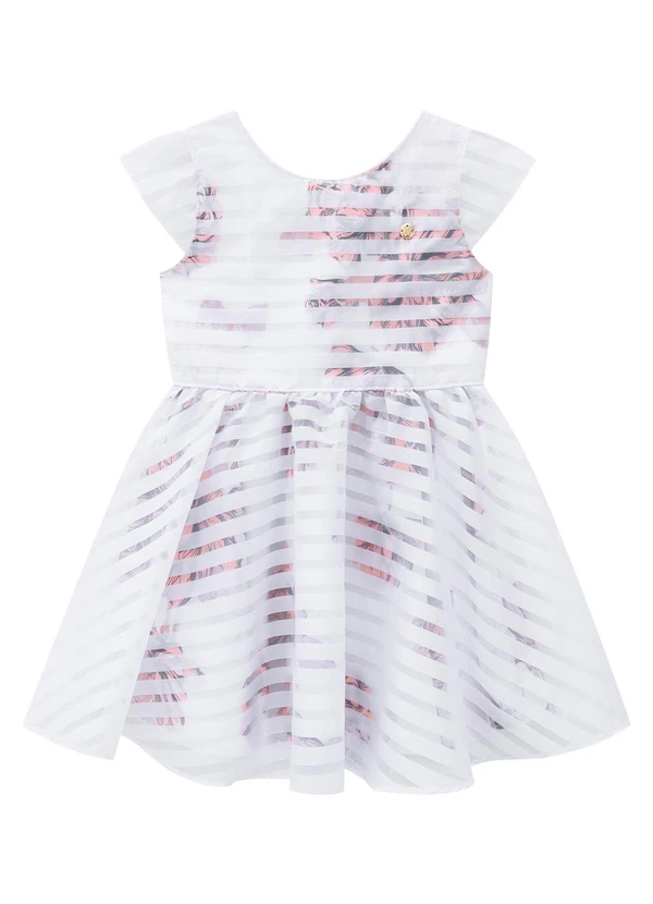 Milon - Vestido Infantil Menina Flores Branco