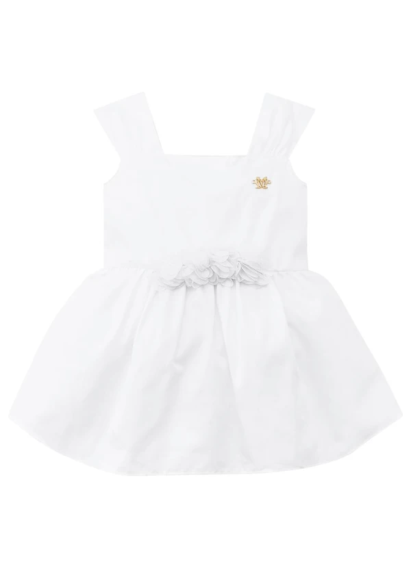 Milon - Vestido Infantil Menina Flores Branco