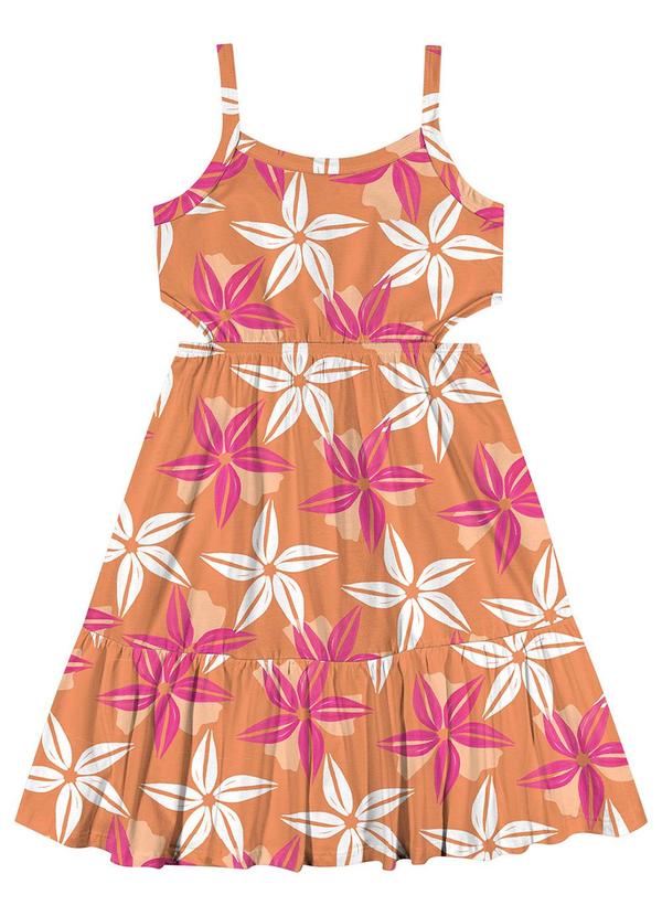 Kyly - Vestido Infantil Menina Flores Laranja