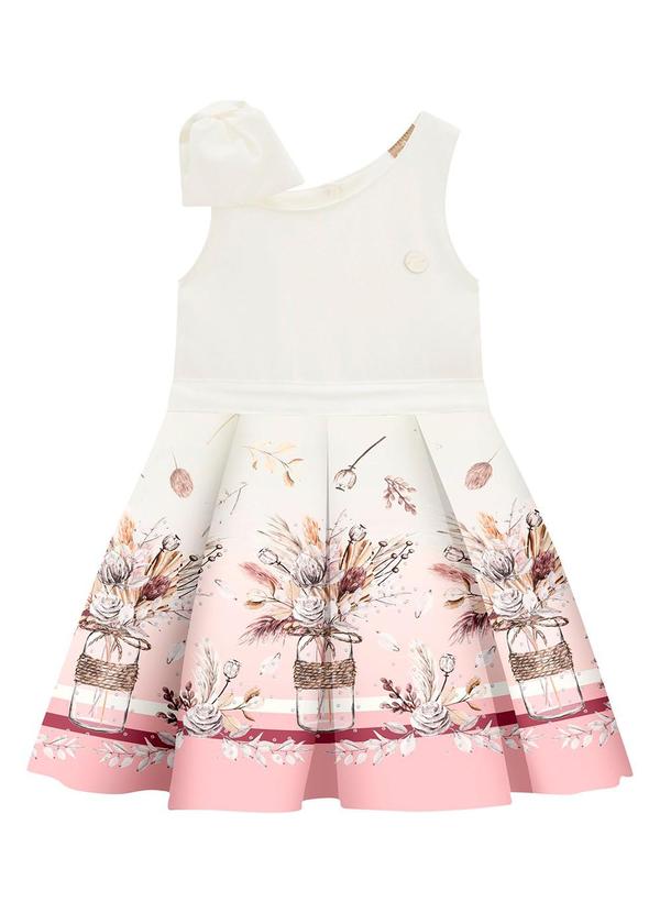 Milon - Vestido Infantil Menina Flores Off White