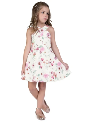 Milon - Vestido Infantil Menina Flores Off White - MILON