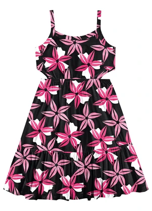 Kyly - Vestido Infantil Menina Flores Preto - KYLY