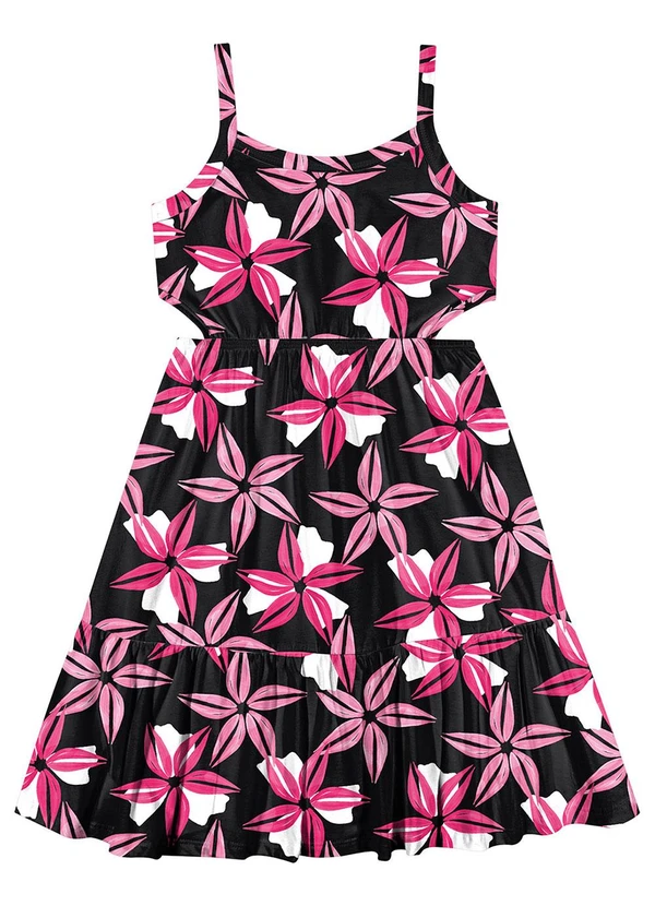 Kyly - Vestido Infantil Menina Flores Preto