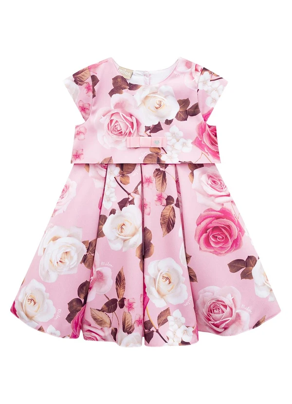Milon - Vestido Infantil Menina Flores Rosa