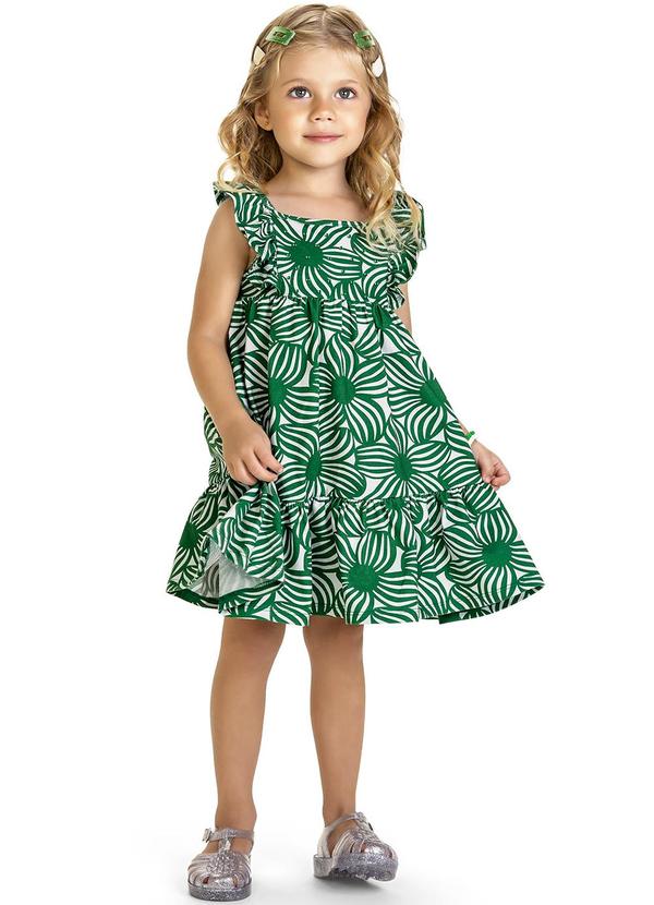 Kyly - Vestido Infantil Menina Flores Verde