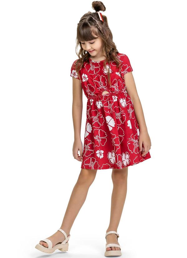 Kyly - Vestido Infantil Menina Flores Vermelho