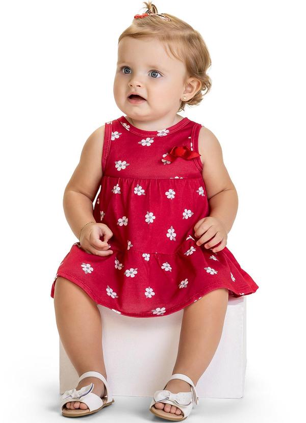 Kyly - Vestido Infantil Menina Flores Vermelho