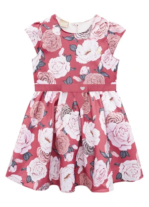 Milon - Vestido Infantil Menina Flores Vermelho - MILON