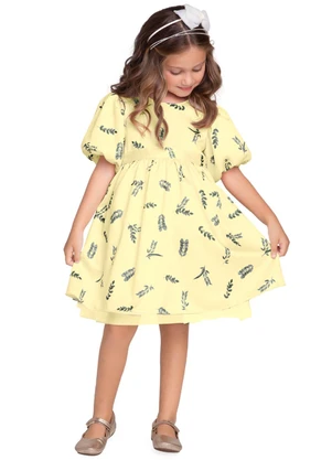 Milon - Vestido Infantil Menina Folhas Amarelo - MILON