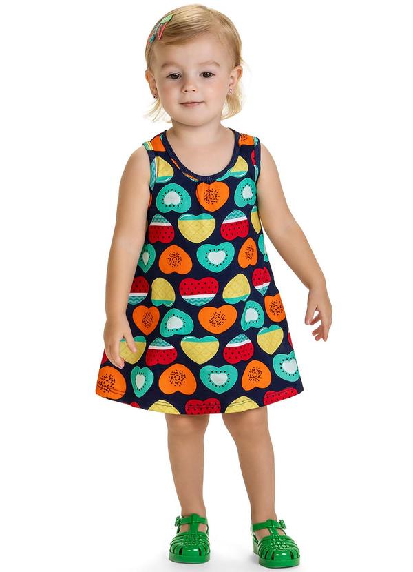 Kyly - Vestido Infantil Menina Frutas Azul Marinho