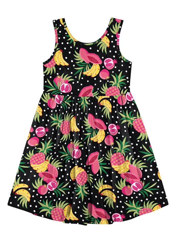 Kyly - Vestido Infantil Menina Frutas Preto