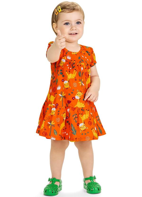 Kyly - Vestido Infantil Menina Girafas Laranja