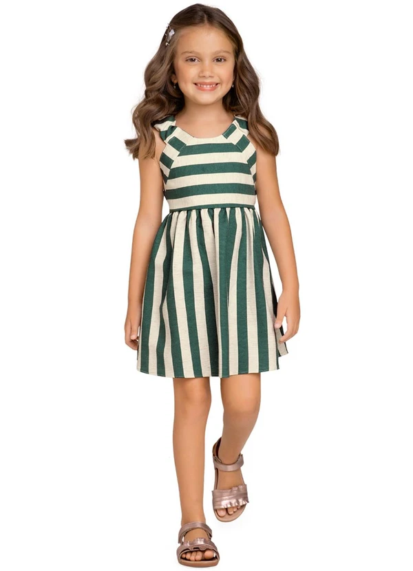 Milon - Vestido Infantil Menina Listras Verde 1