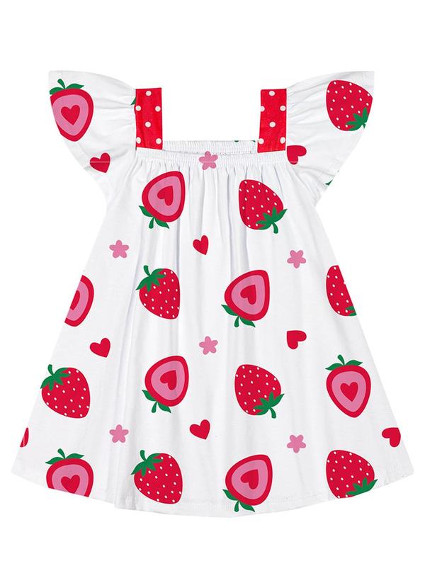 Kyly - Vestido Infantil Menina Morangos Branco