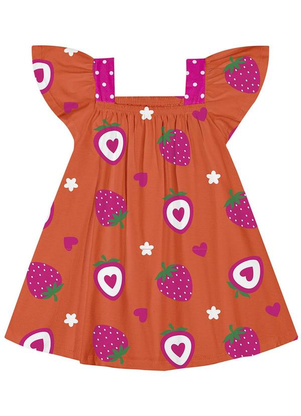 Kyly - Vestido Infantil Menina Morangos Laranja
