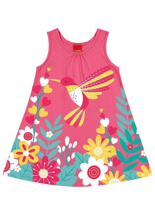 Kyly - Vestido Infantil Menina Passarinho Rosa