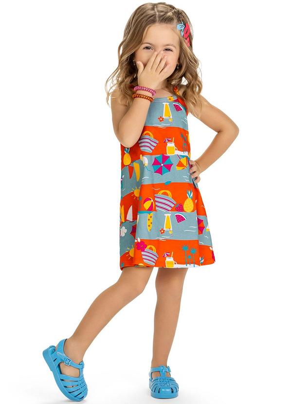 Kyly - Vestido Infantil Menina Praia Laranja