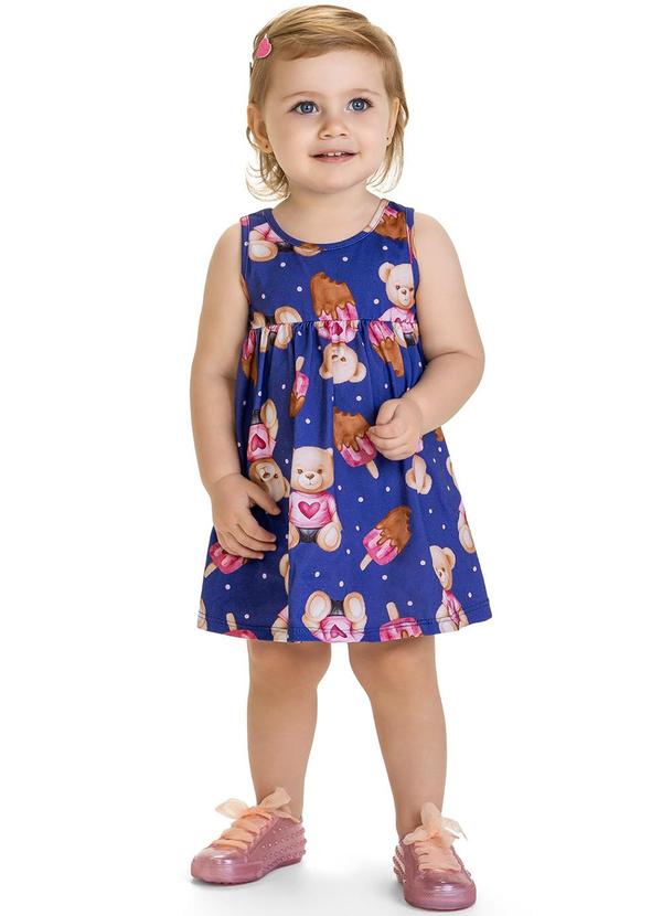 Kyly - Vestido Infantil Menina Ursinho Azul