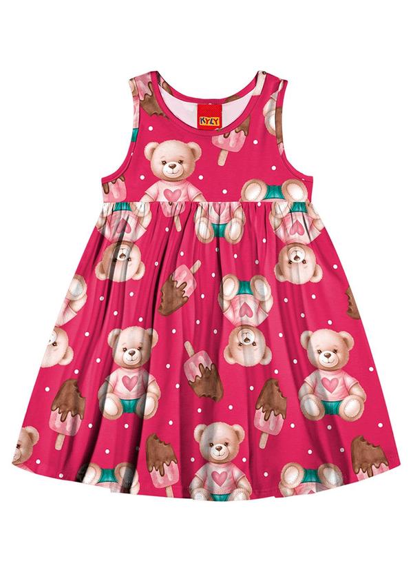 Kyly - Vestido Infantil Menina Ursinho Rosa
