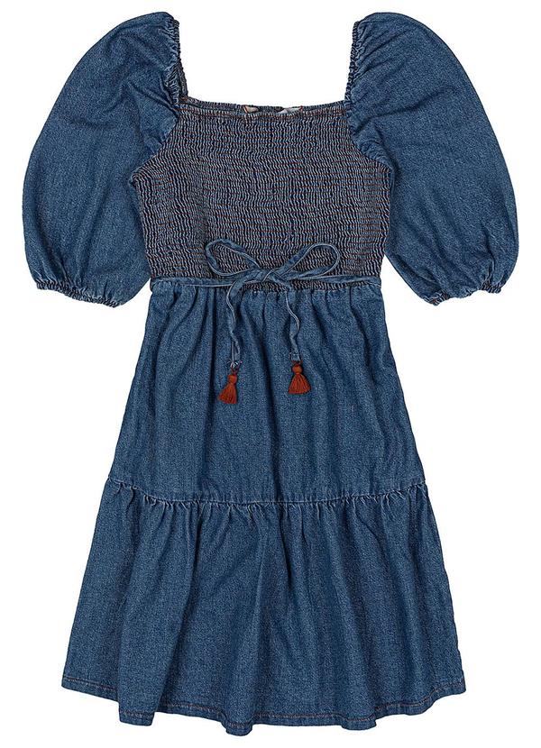 I Am - Vestido Jeans Manga Curta Azul